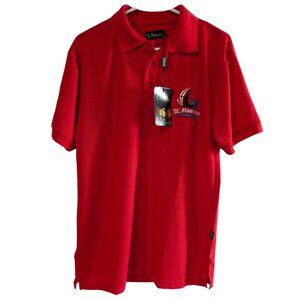 5 Parrots Men's Red Polo Shirt, Size L, St. Maarten Flag, Embroidered, NWT